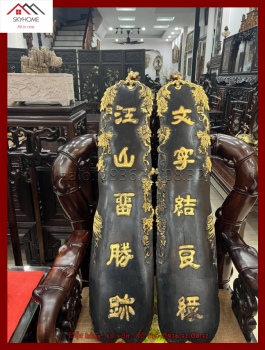 Hoành phi câu đối nhà thờ họ Vi chữ Giang sơn lưu thắng tích- Văn tự kết lương duyên